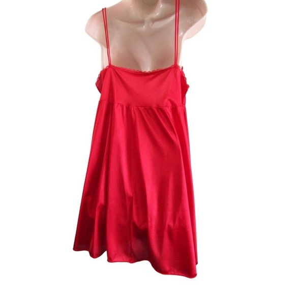 Vanity Fair Baby Doll Red Stretch Lace Bodice Large USA Made Size Large Vintage - Picture 3 of 16